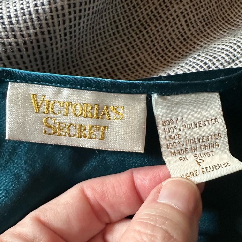 Vintage 90s Gold Label Victoria’s Secret Satin Long Nightgown Slip Dress Teal - Picture 3 of 7